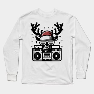 Retro Christmas Reindeer Santa Hat Long Sleeve T-Shirt